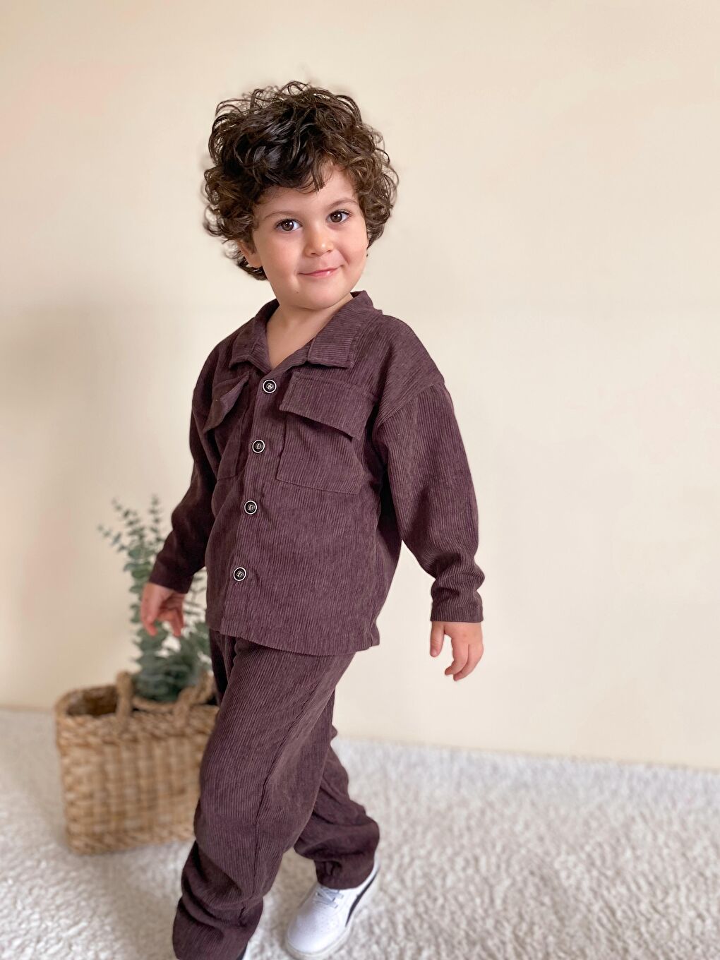 Kahverengi Fitilli Unisex İkili Ceketli Takım-1