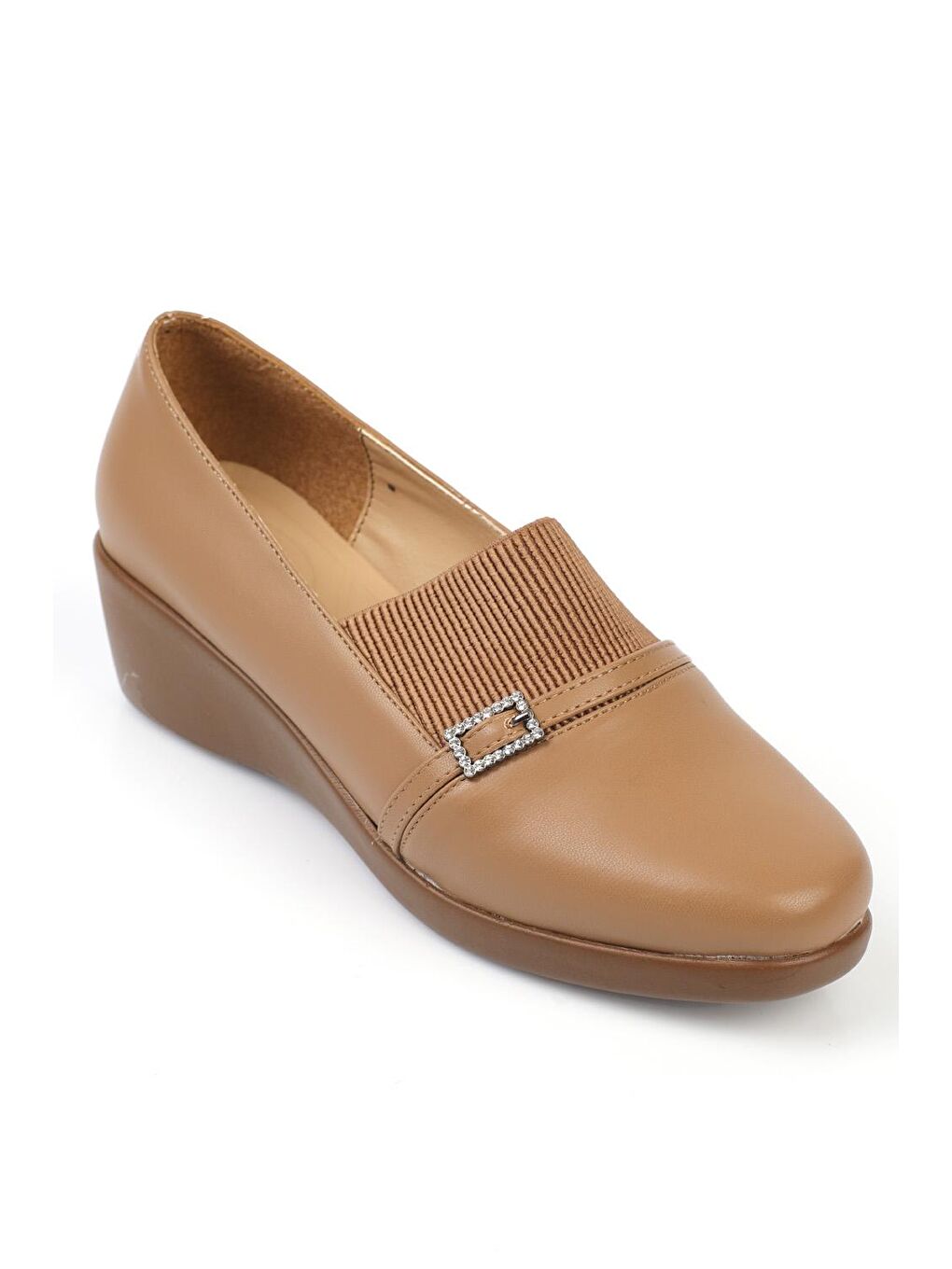 Bej Streç Dolgu Topuklu Kadın Ayakkabı-3