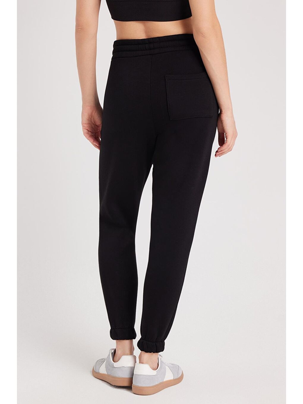 Kadın Relax Fit Rahat Kesim Şardonlu 3 Cepli Lastikli Jogger Paça Siyah Eşofman Altı-6