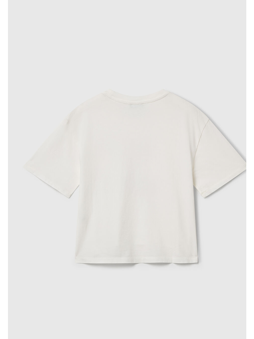 Kız Çocuk Ekru Önü Baskılı Aplikeli Ribana Yakalı Relaxed Fit T-shirt-1