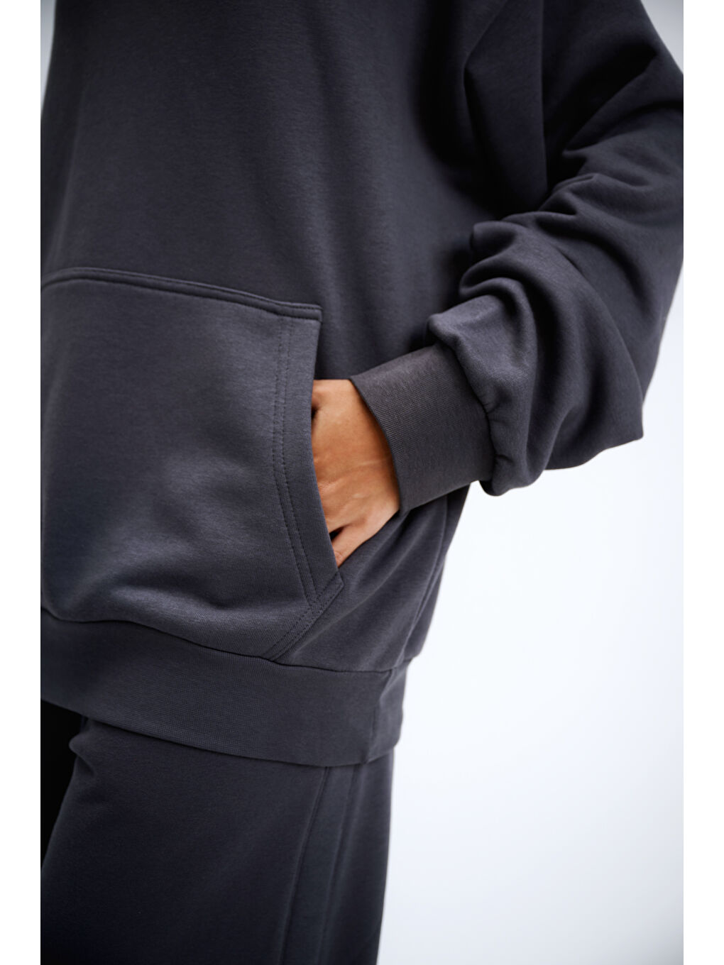 Kadın Timeless Oversize Antrasit Hoodie Sweatshirt-4