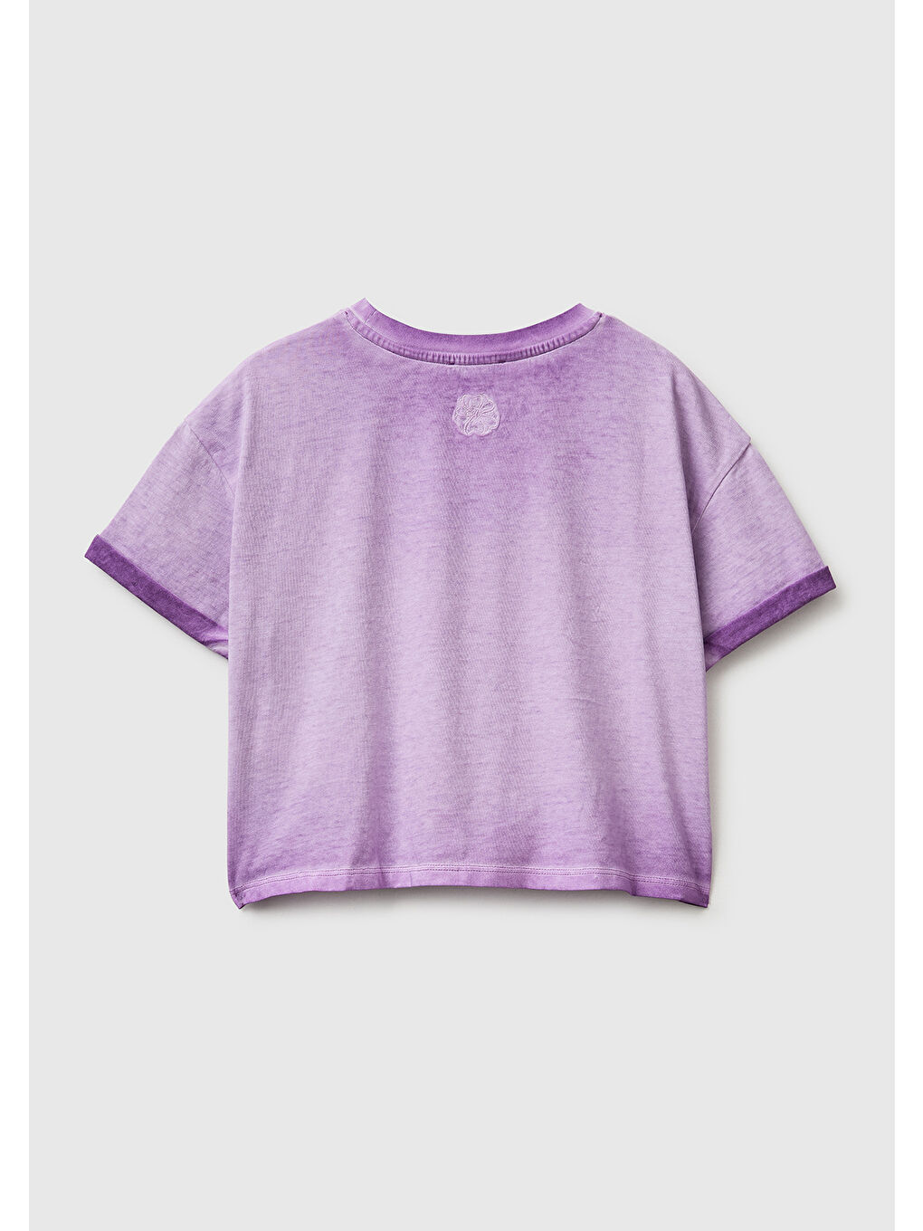 Kız Çocuk Lila Etek Ucu Düğümlü Baskılı Boxy Fit Kısa Kollu T-Shirt-1