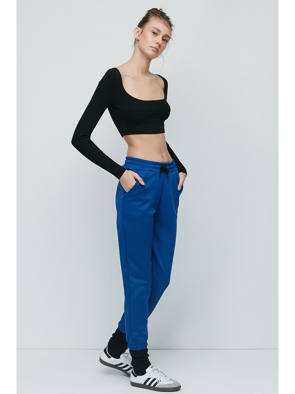 Mavi Yırtmaçlı İspanyol Paça Eşofman Altı 843 Sax-1