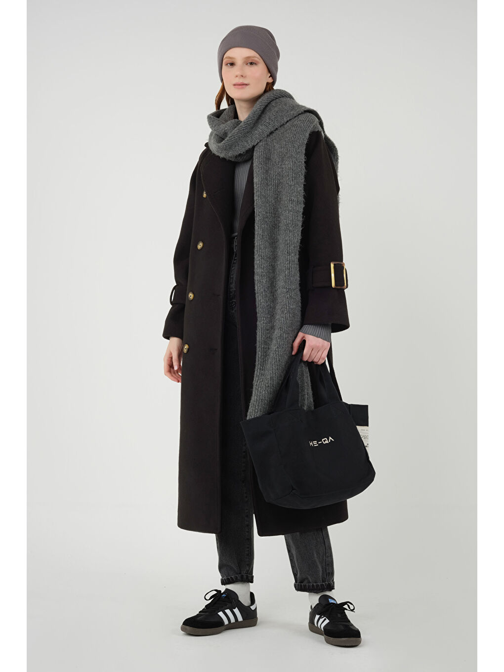 Uzun Kruvaze Kaban Siyah-4