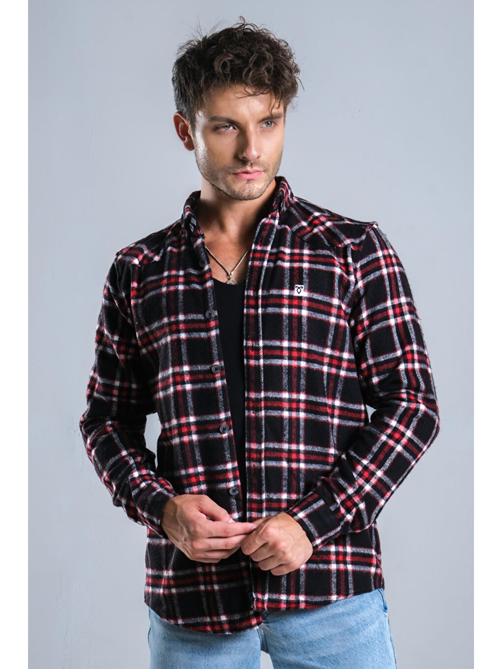 Siyah Kareli Kışlık Erkek Oduncu Gömlek MAR 4161-1