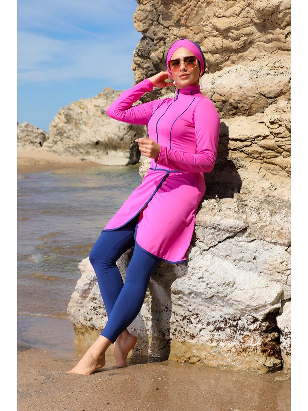 Fuşya Pareo Model Tasarım Taytlı Kapalı Tesettür Mayo 2230