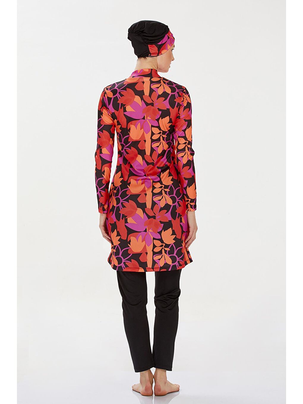 Turuncu Desenli 4 Lü Tesettür Mayo-1