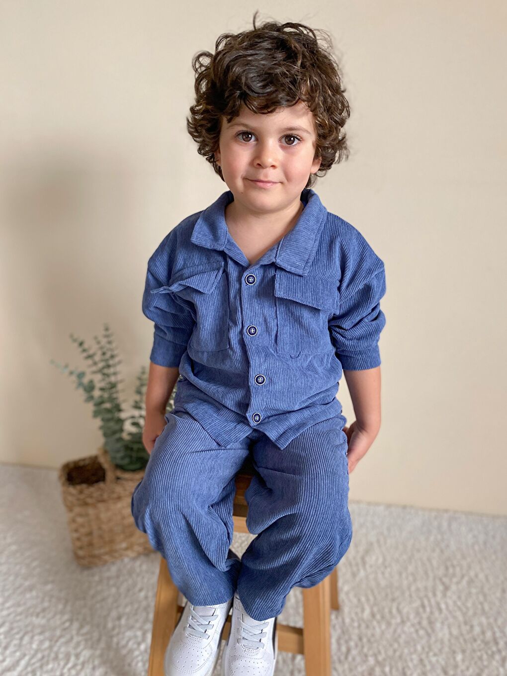 İndigo Fitilli Unisex İkili Ceketli Takım-4