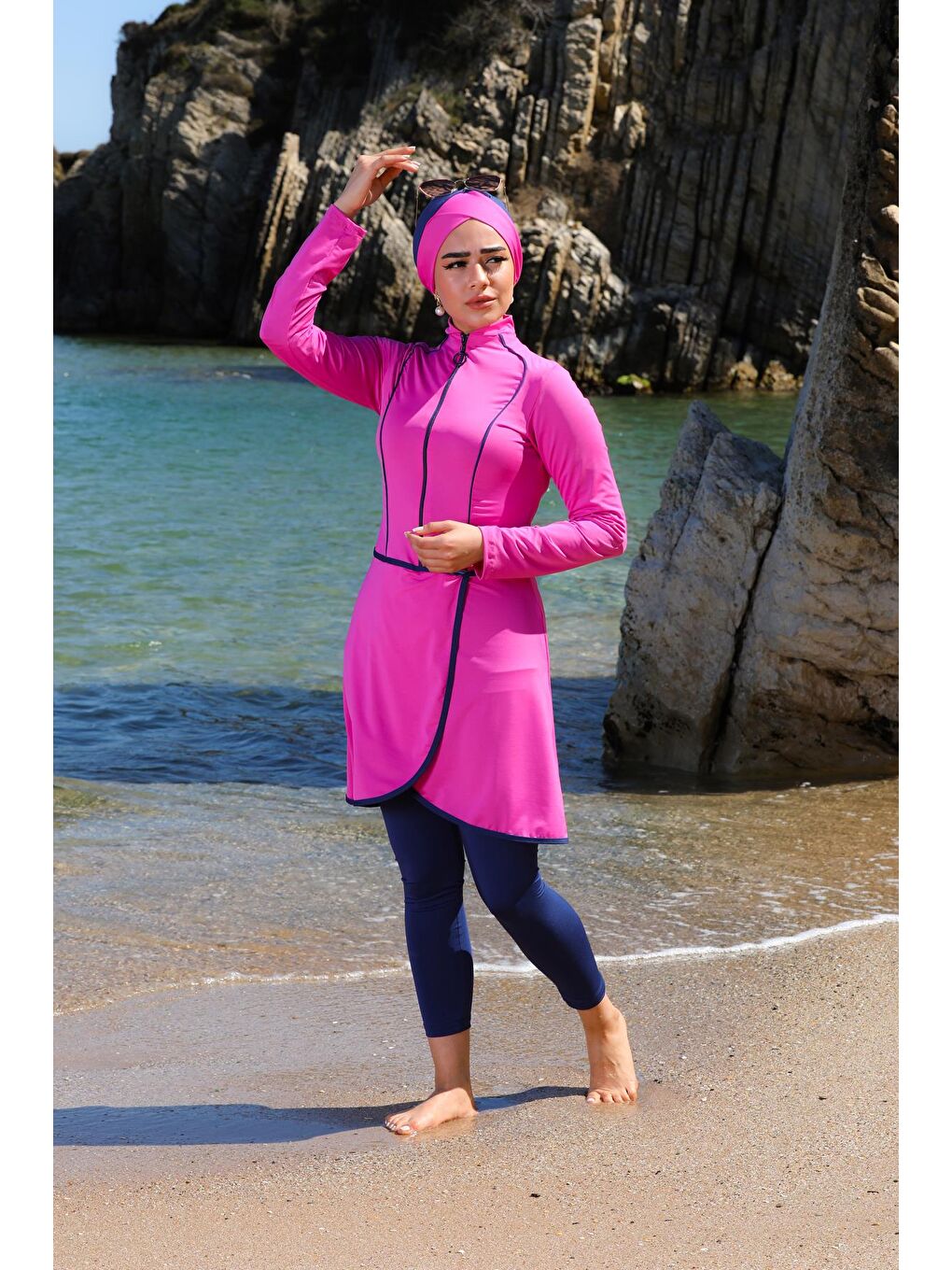 Fuşya Pareo Model Tasarım Taytlı Kapalı Tesettür Mayo 2230-1