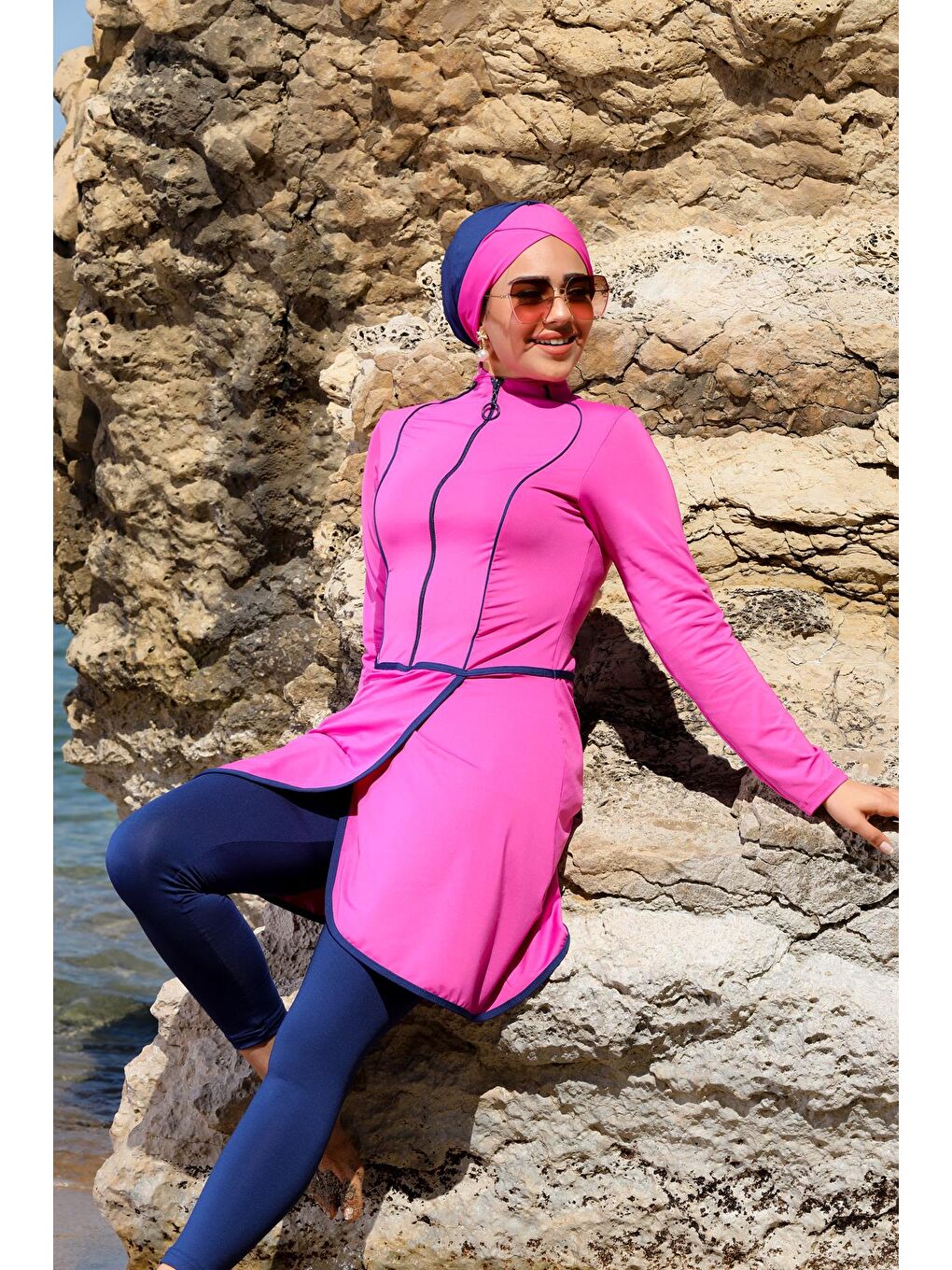 Fuşya Pareo Model Tasarım Taytlı Kapalı Tesettür Mayo 2230-2