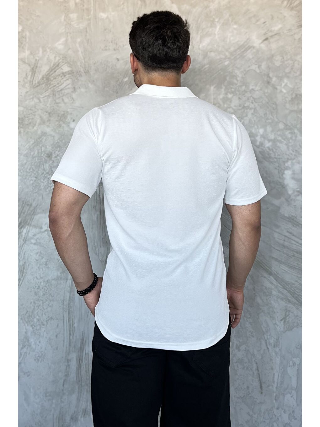 Ekru Apaş Yaka Slim Fit Erkek Kısa Kol Gömlek-2