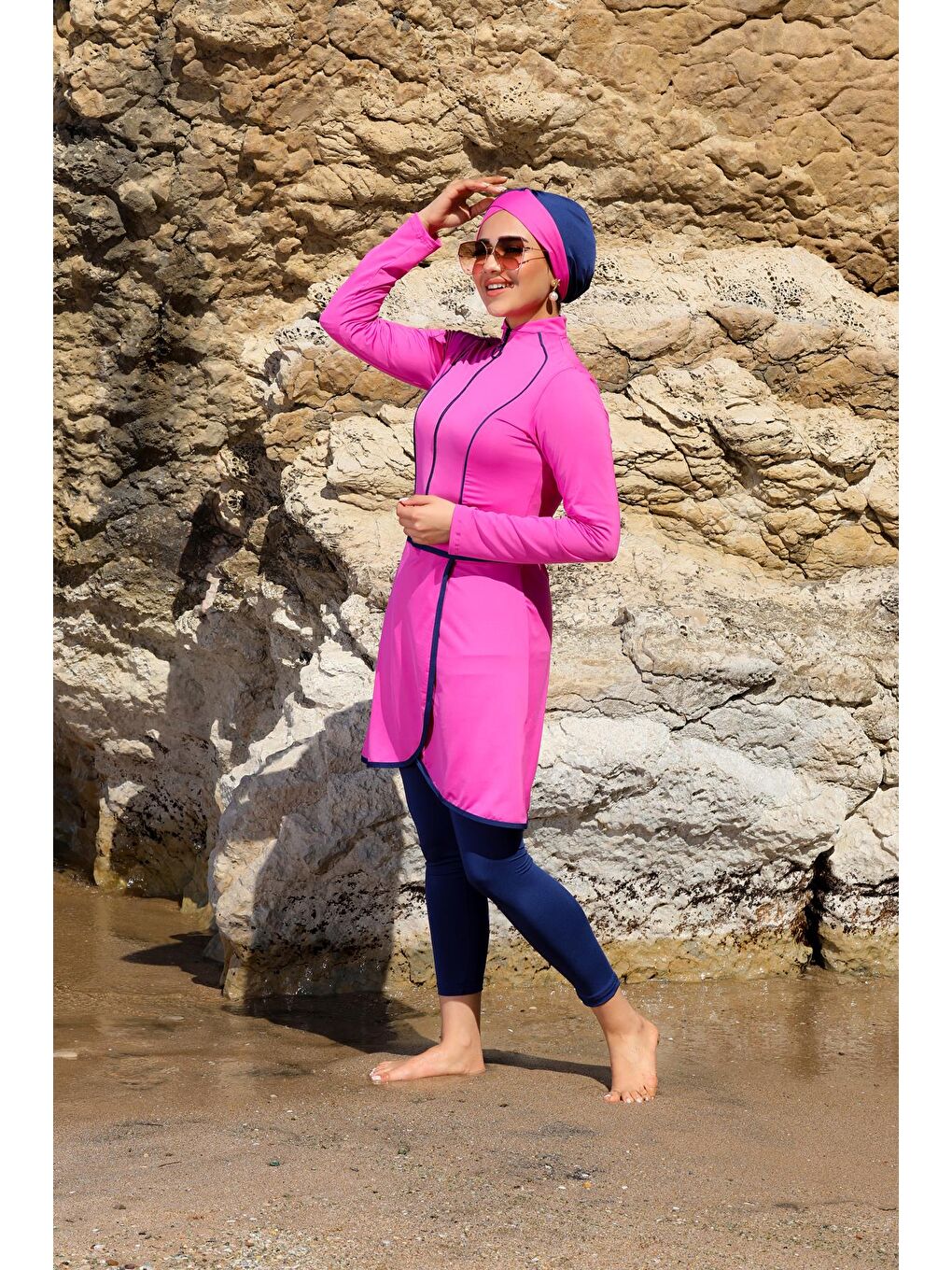 Fuşya Pareo Model Tasarım Taytlı Kapalı Tesettür Mayo 2230-3