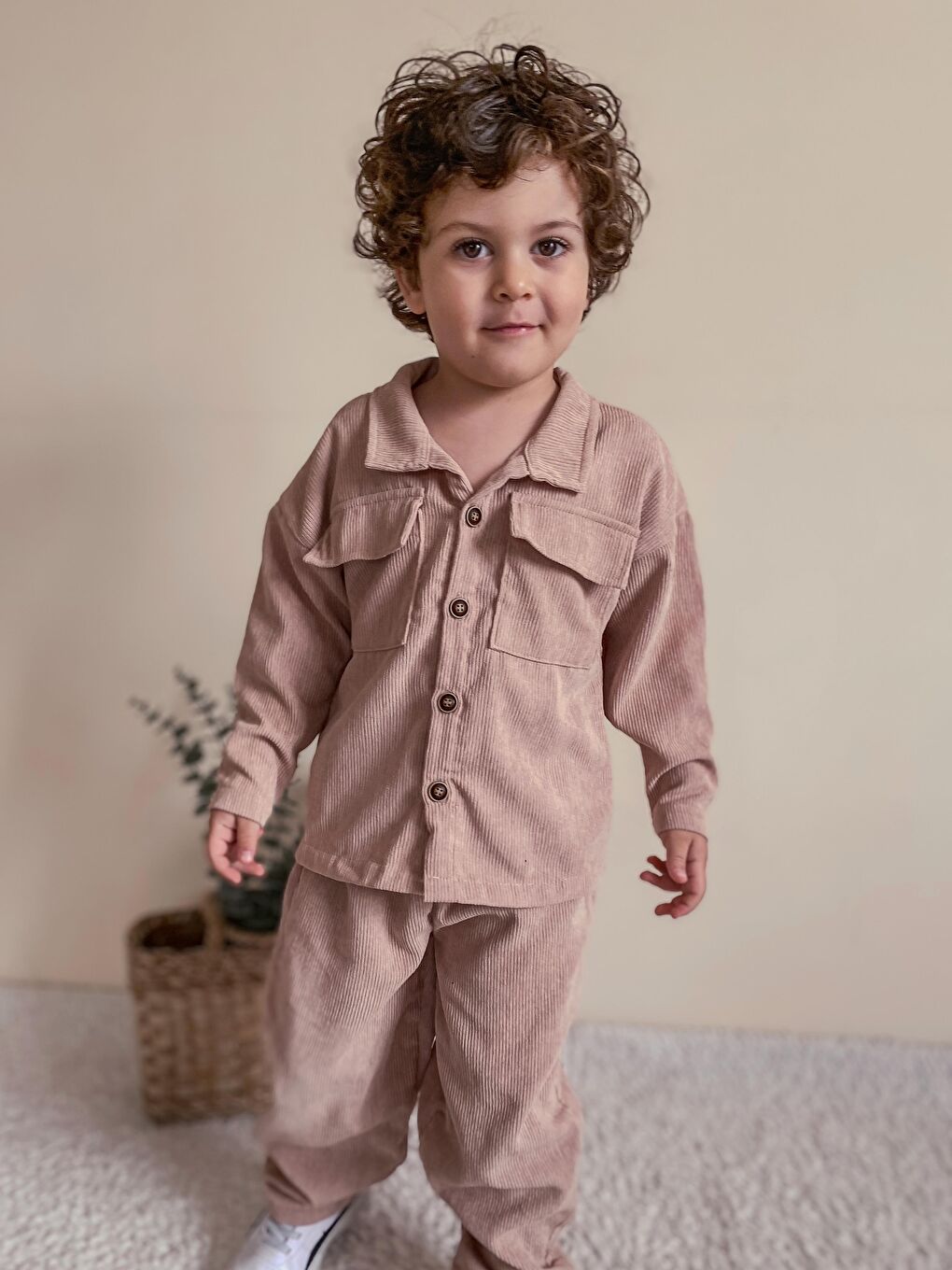 Bej Fitilli Unisex İkili Ceketli Takım-4