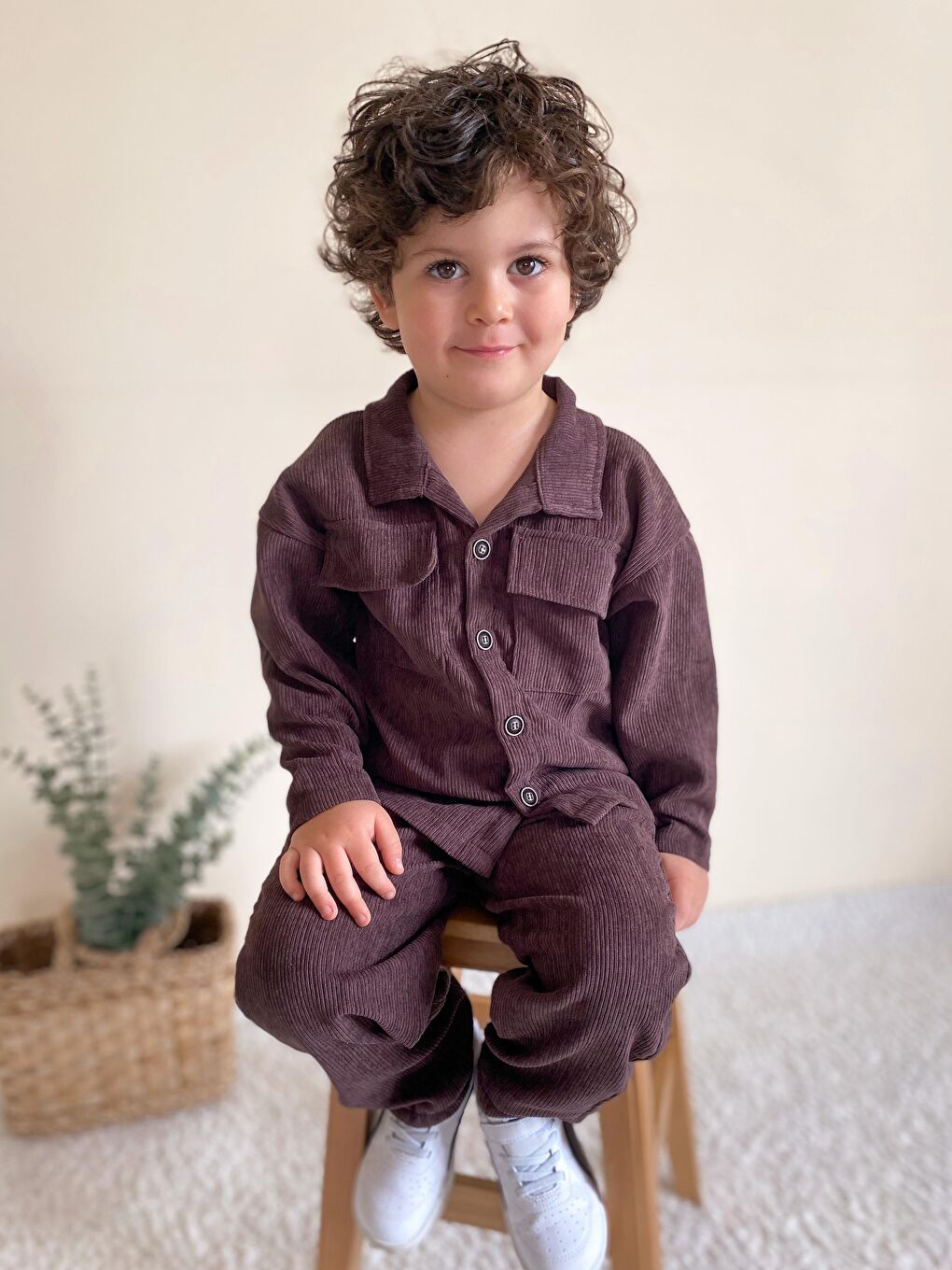 Kahverengi Fitilli Unisex İkili Ceketli Takım-2