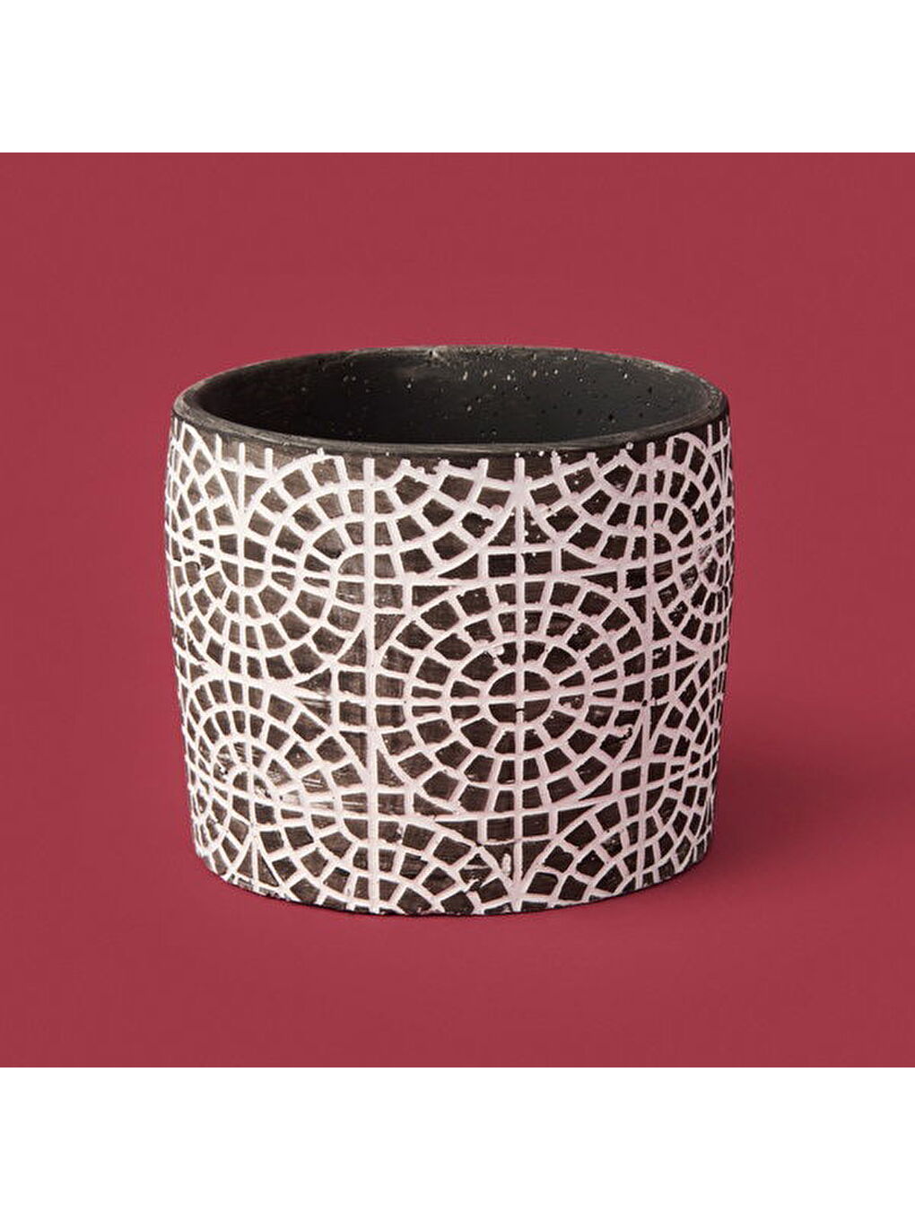 Mozaik Desen Beton Saksı - Siyah - 10x13 cm