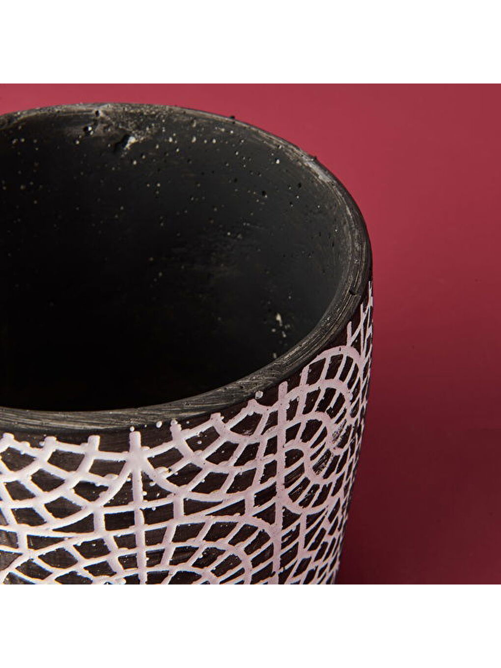 Mozaik Desen Beton Saksı - Siyah - 10x13 cm-1