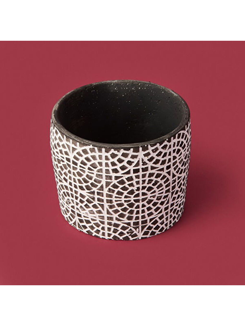 Mozaik Desen Beton Saksı - Siyah - 10x13 cm-2