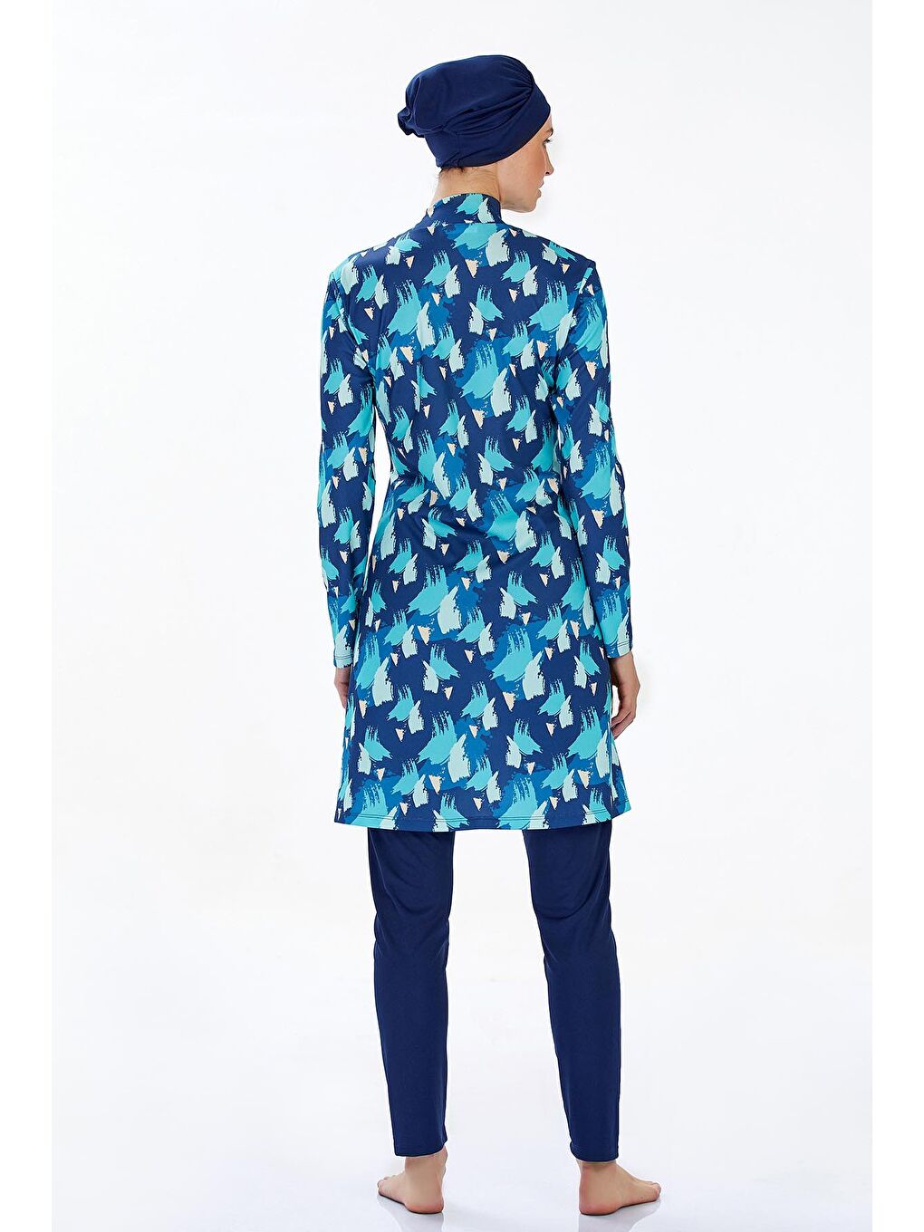 Mavi Desenli 4 Lü Tesettür Mayo-1