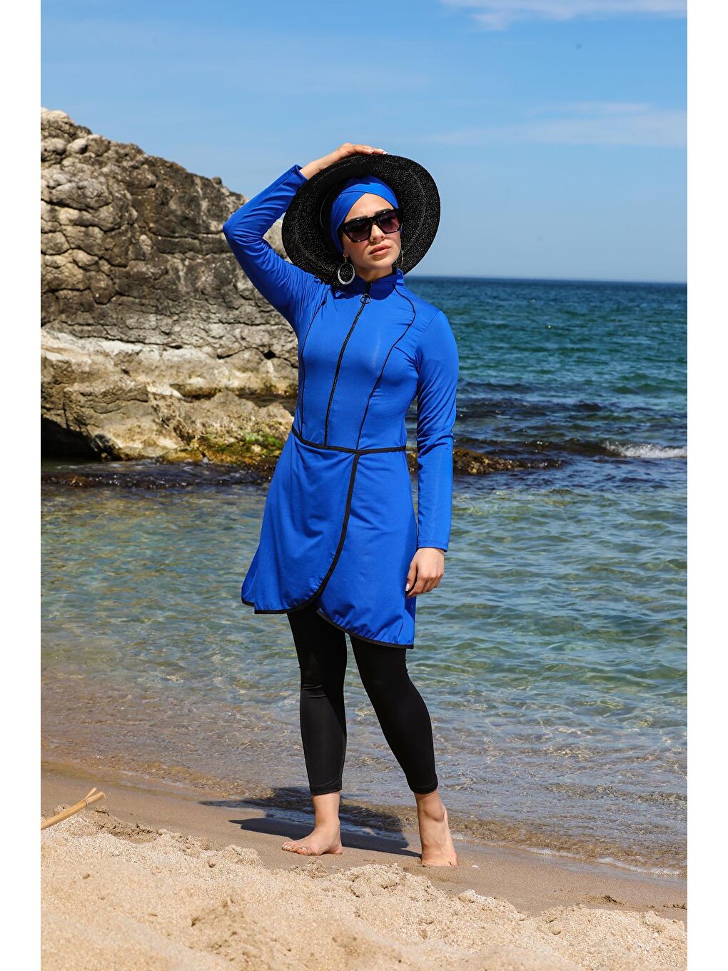 Mavi Pareo Model Tasarım Taytlı Kapalı Tesettür Mayo 2230-1