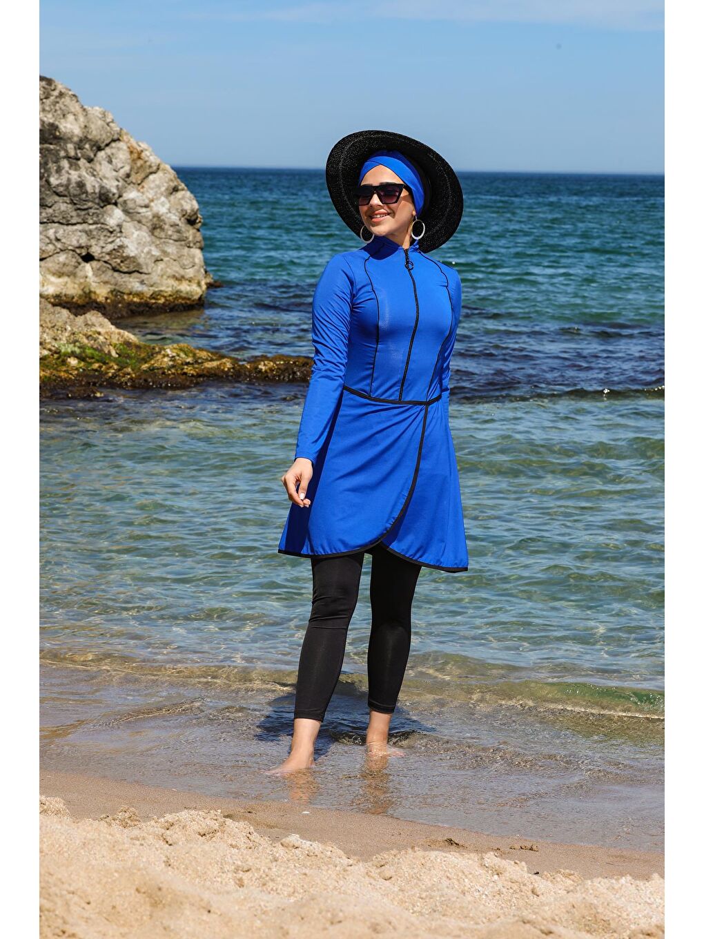 Mavi Pareo Model Tasarım Taytlı Kapalı Tesettür Mayo 2230-2