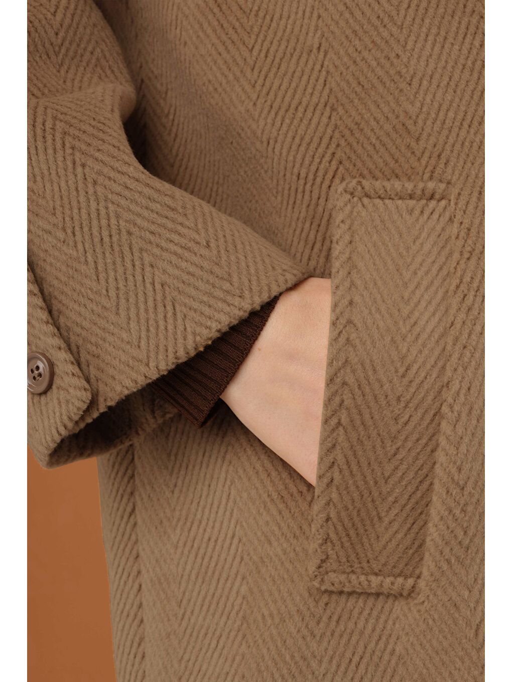 Kahverengi Balıksırtı Desen Kaban Kahve-2