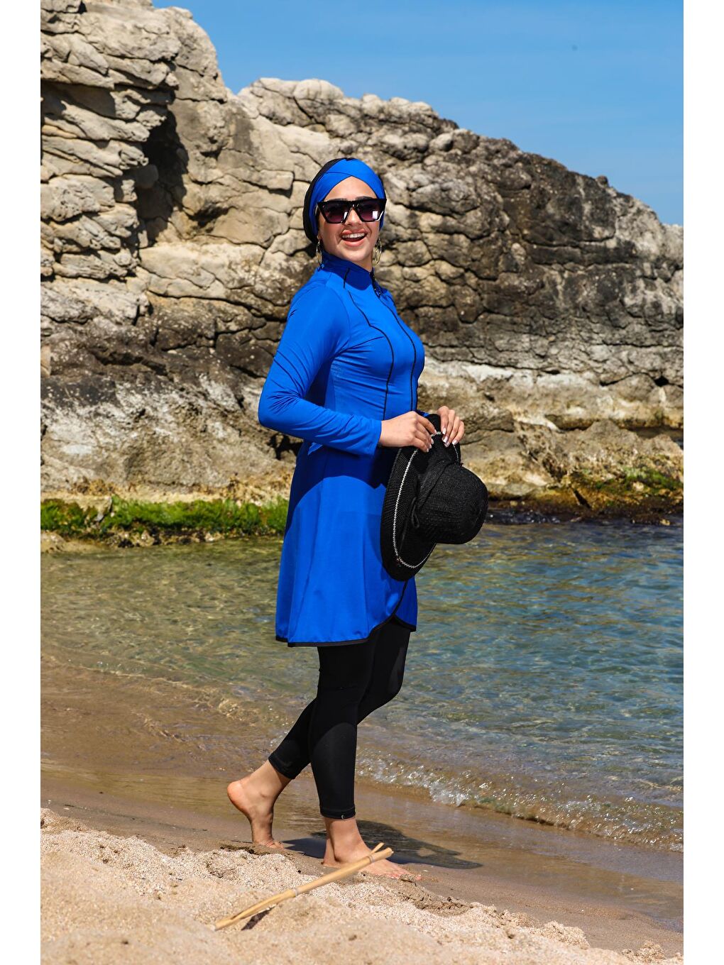 Mavi Pareo Model Tasarım Taytlı Kapalı Tesettür Mayo 2230-3