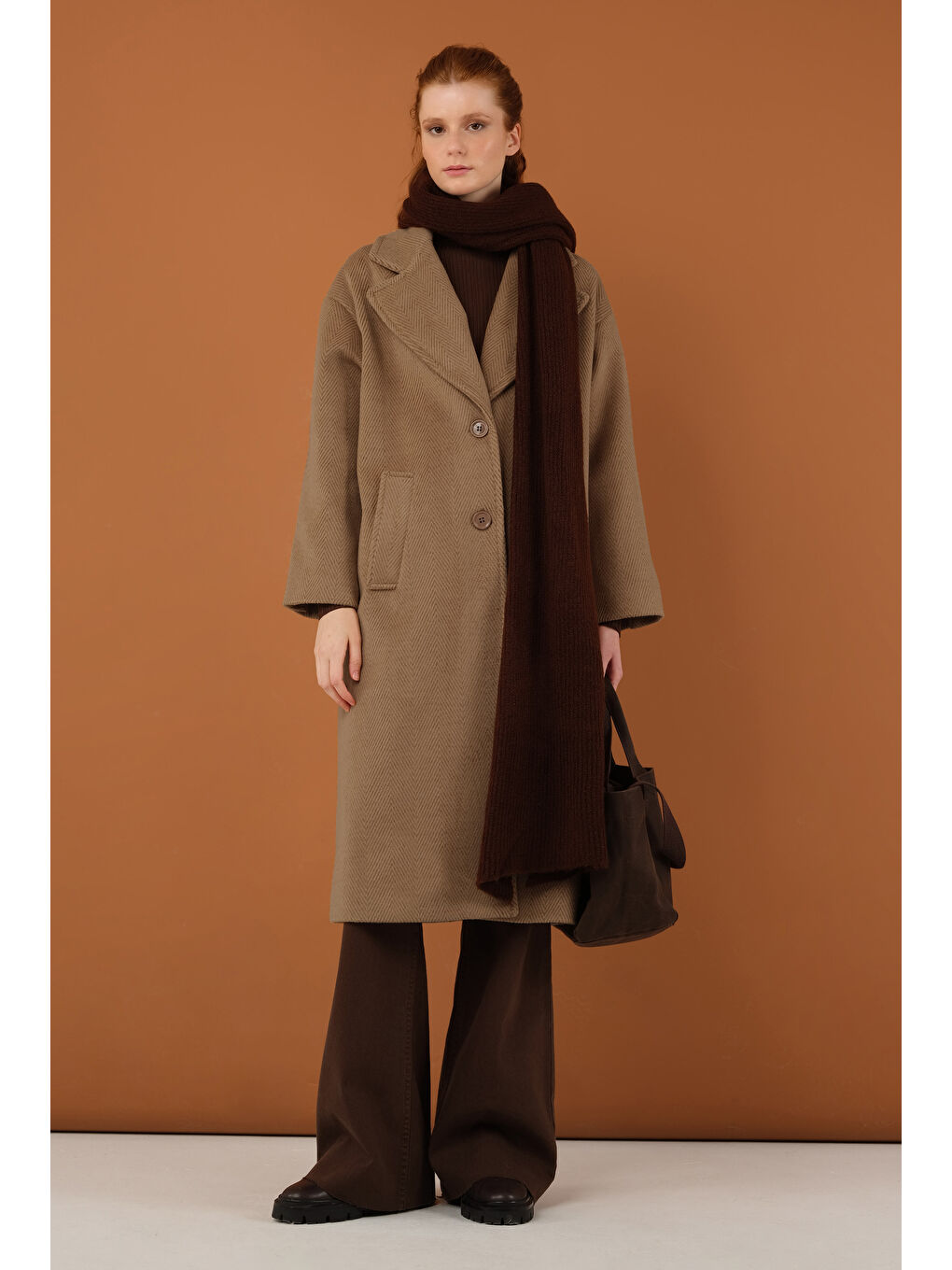 Kahverengi Balıksırtı Desen Kaban Kahve-3