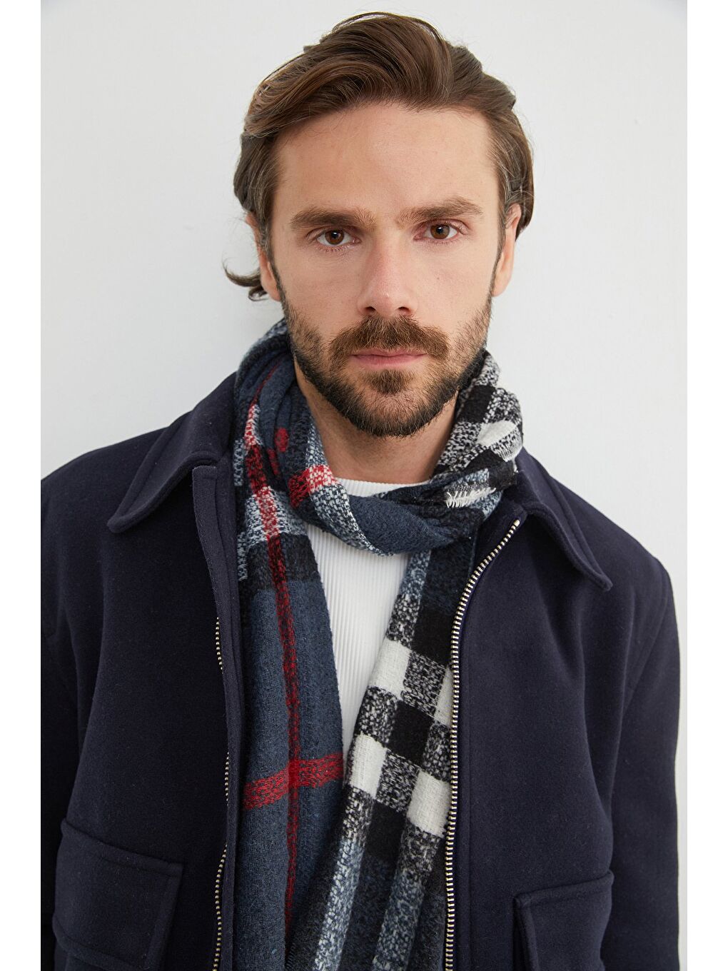 Lacivert Fermuarlı Polo Yaka Cepli Kaşe Ceket-2