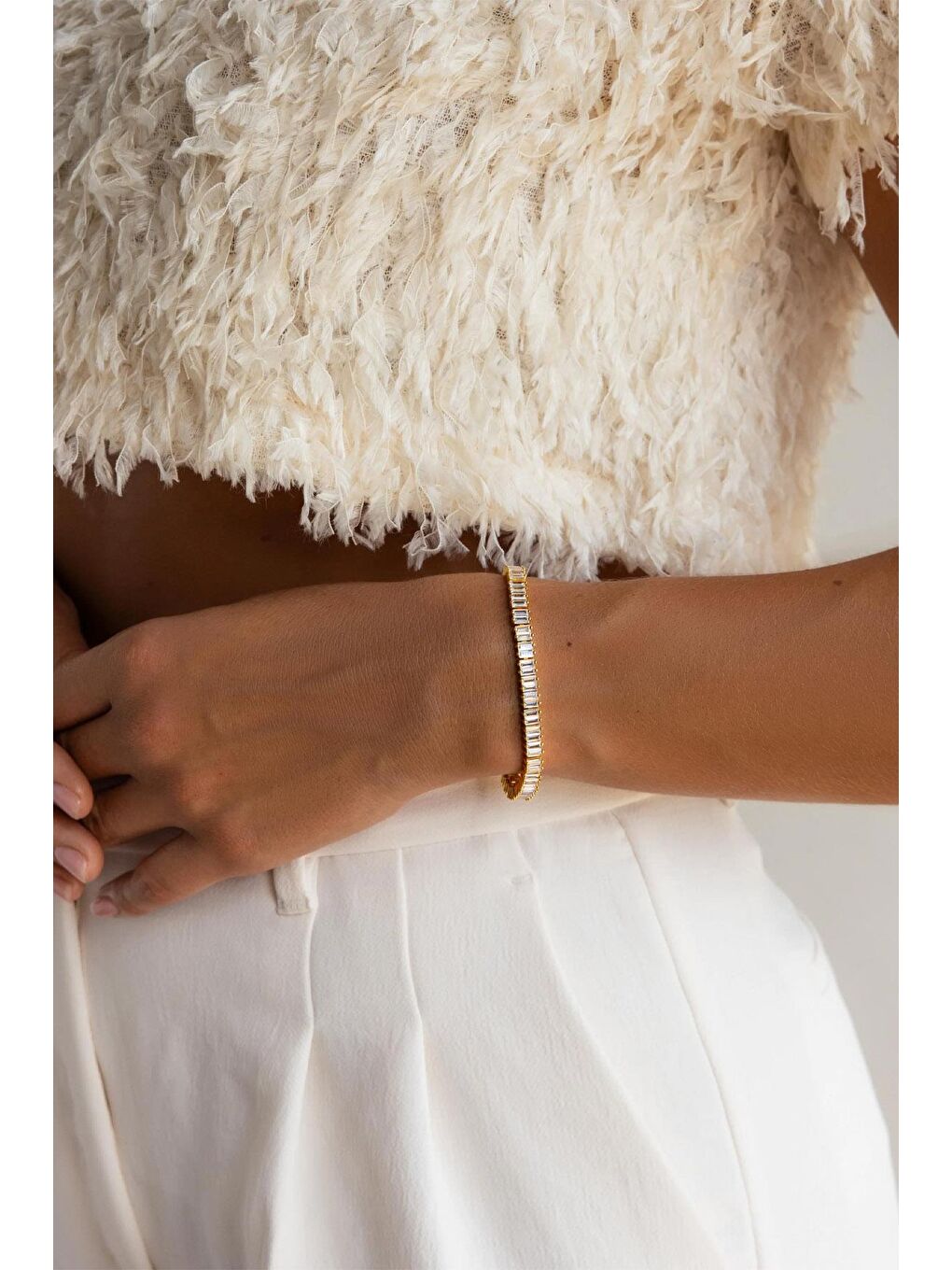 Sarı Fiona Baget Taşlı Su Yolu Bileklik- 5 mm Taşlı-2