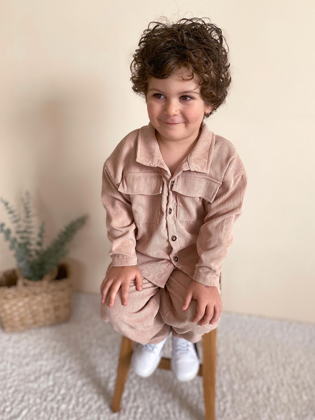 Bej Fitilli Unisex İkili Ceketli Takım-5