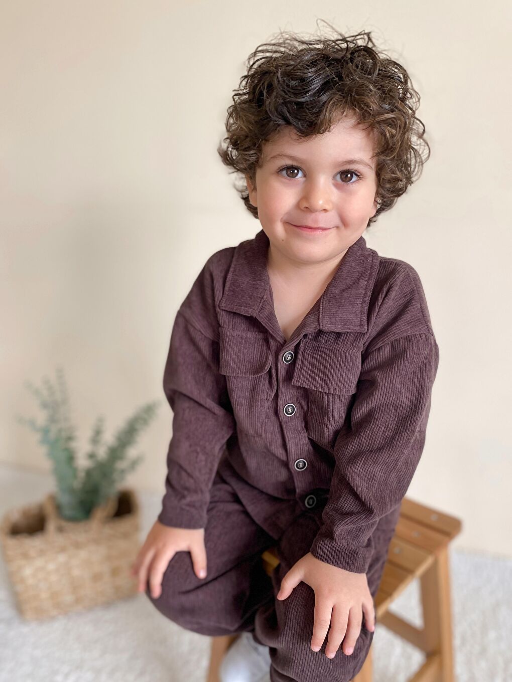 Kahverengi Fitilli Unisex İkili Ceketli Takım-3