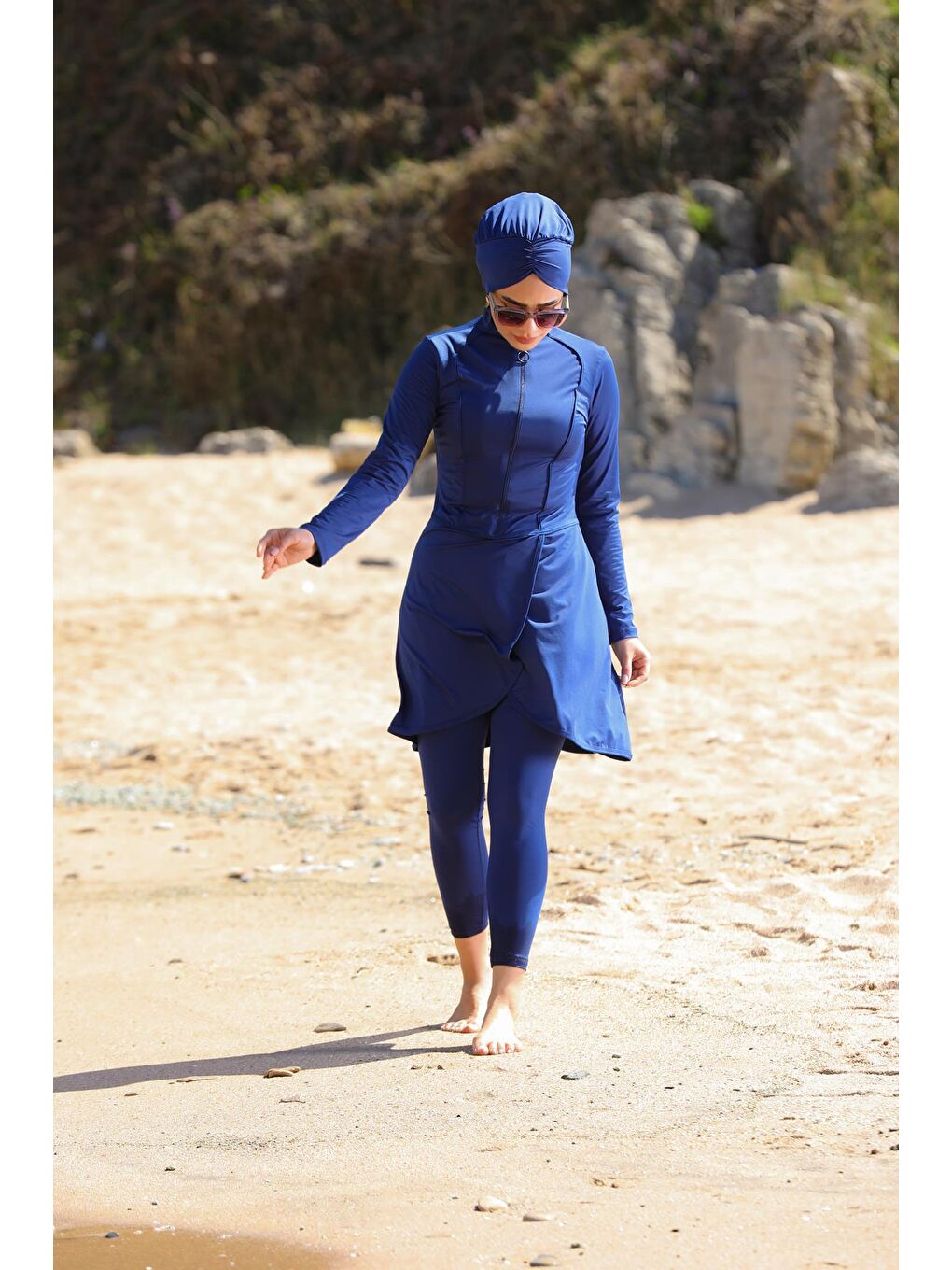 Lacivert Pareo Model Tasarım Taytlı Kapalı Tesettür Mayo 2230-1