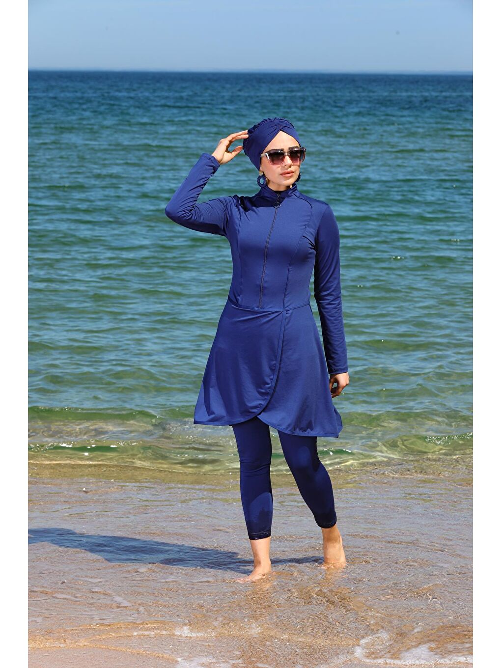 Lacivert Pareo Model Tasarım Taytlı Kapalı Tesettür Mayo 2230-2