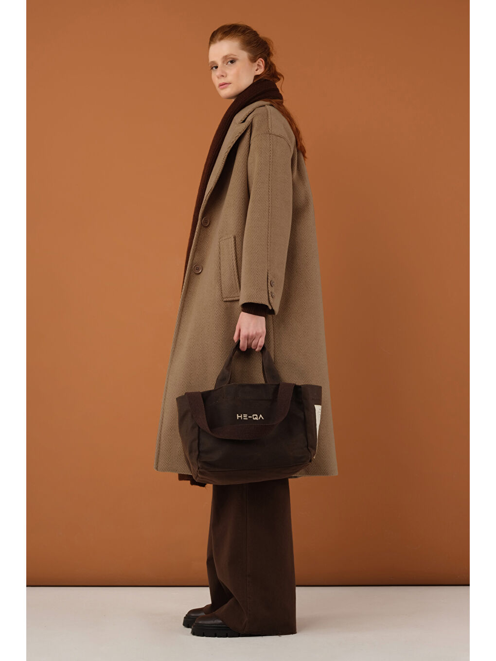 Kahverengi Balıksırtı Desen Kaban Kahve-4