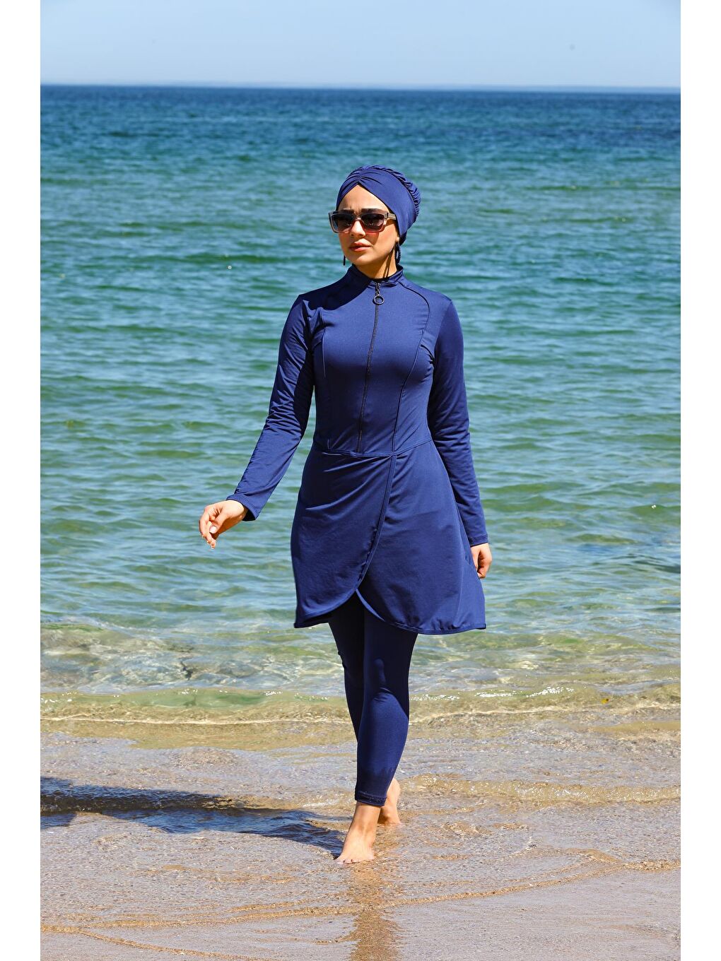 Lacivert Pareo Model Tasarım Taytlı Kapalı Tesettür Mayo 2230-3