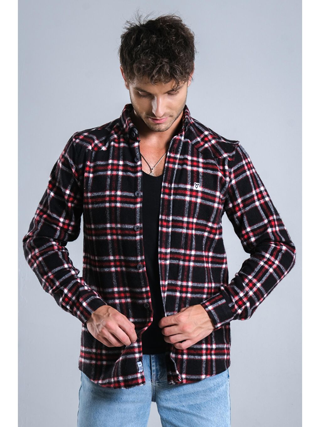 Siyah Kareli Kışlık Erkek Oduncu Gömlek MAR 4161-2