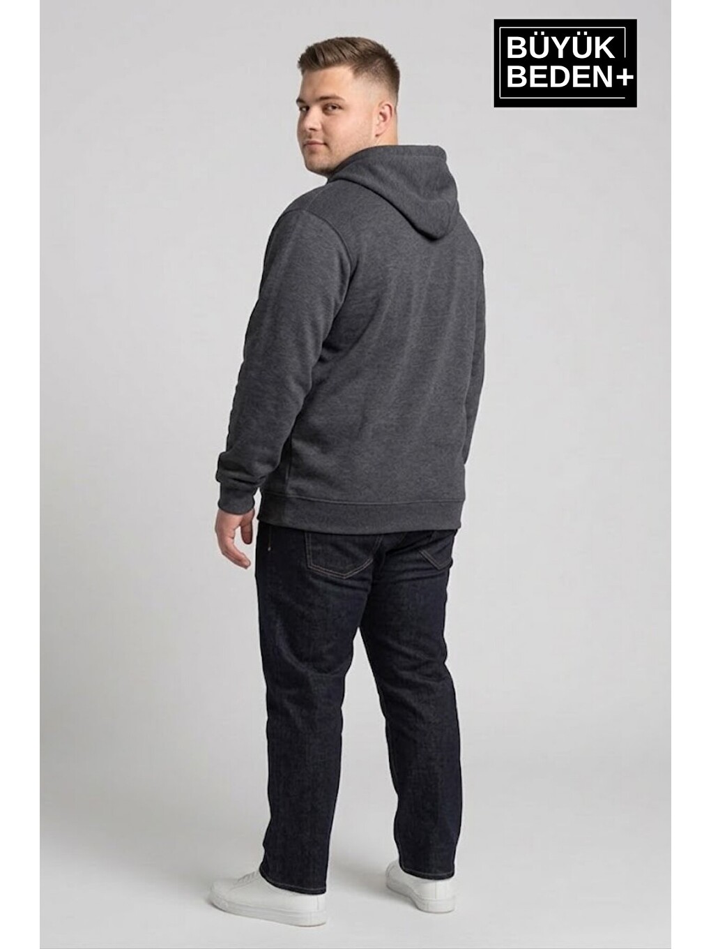 Antrasit Erkek Büyük Beden Fermuarlı Kapüşonlu İnce Sweatshirt Hırka - Rahat Kalıp Spr26bhr960-2