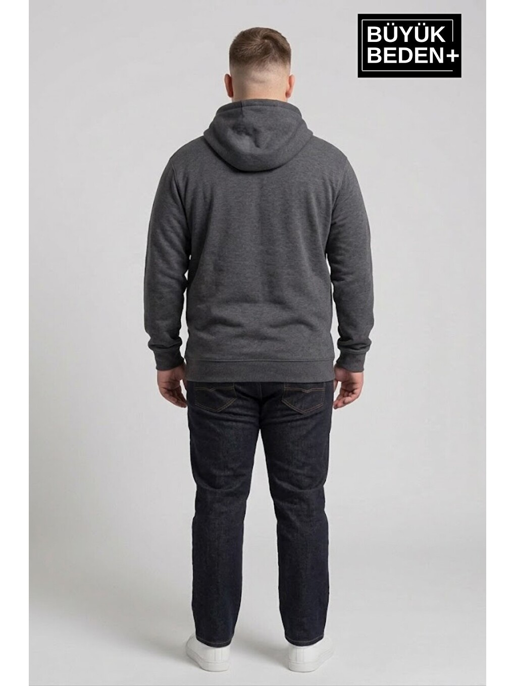 Antrasit Erkek Büyük Beden Fermuarlı Kapüşonlu İnce Sweatshirt Hırka - Rahat Kalıp Spr26bhr960-3