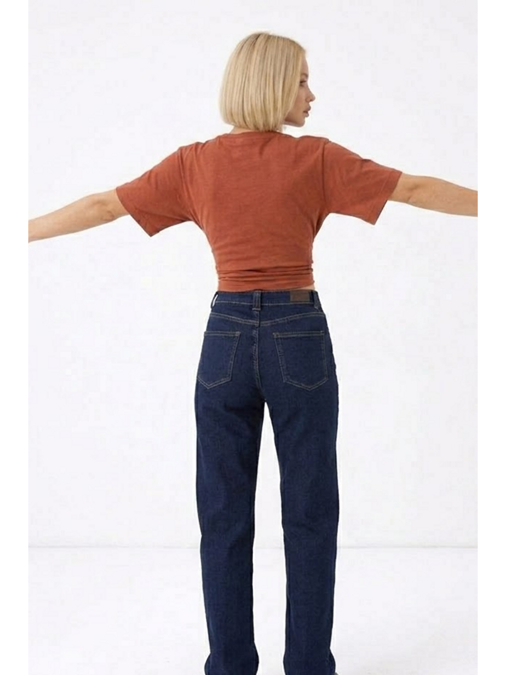 Pembe Kadın Fashion Slim Fit Pudra Crop Tişört-4