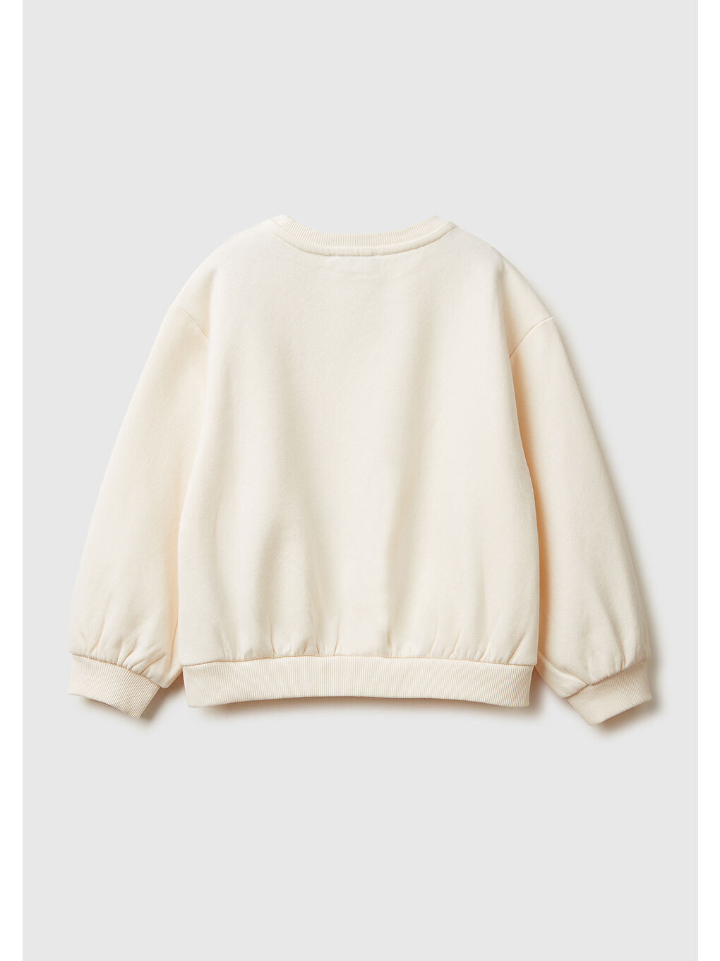 Kız Çocuk Ekru Kürk Aplikeli Ribanalı Bisiklet Yaka Sweatshirt-1