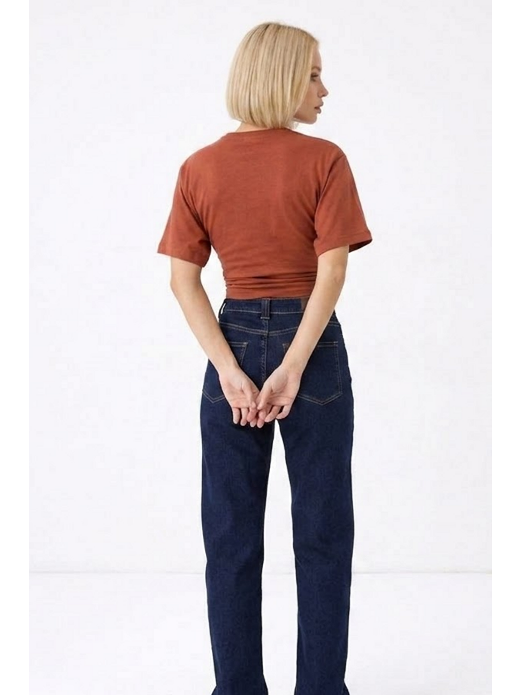 Pembe Kadın Fashion Slim Fit Pudra Crop Tişört-5
