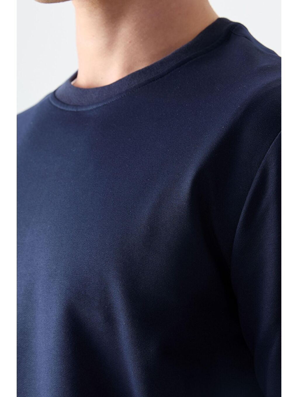 AIR JONES İndigo Pamuk Dokulu Standart Fit Basic Erkek Sweatshirt - 88363 - 1