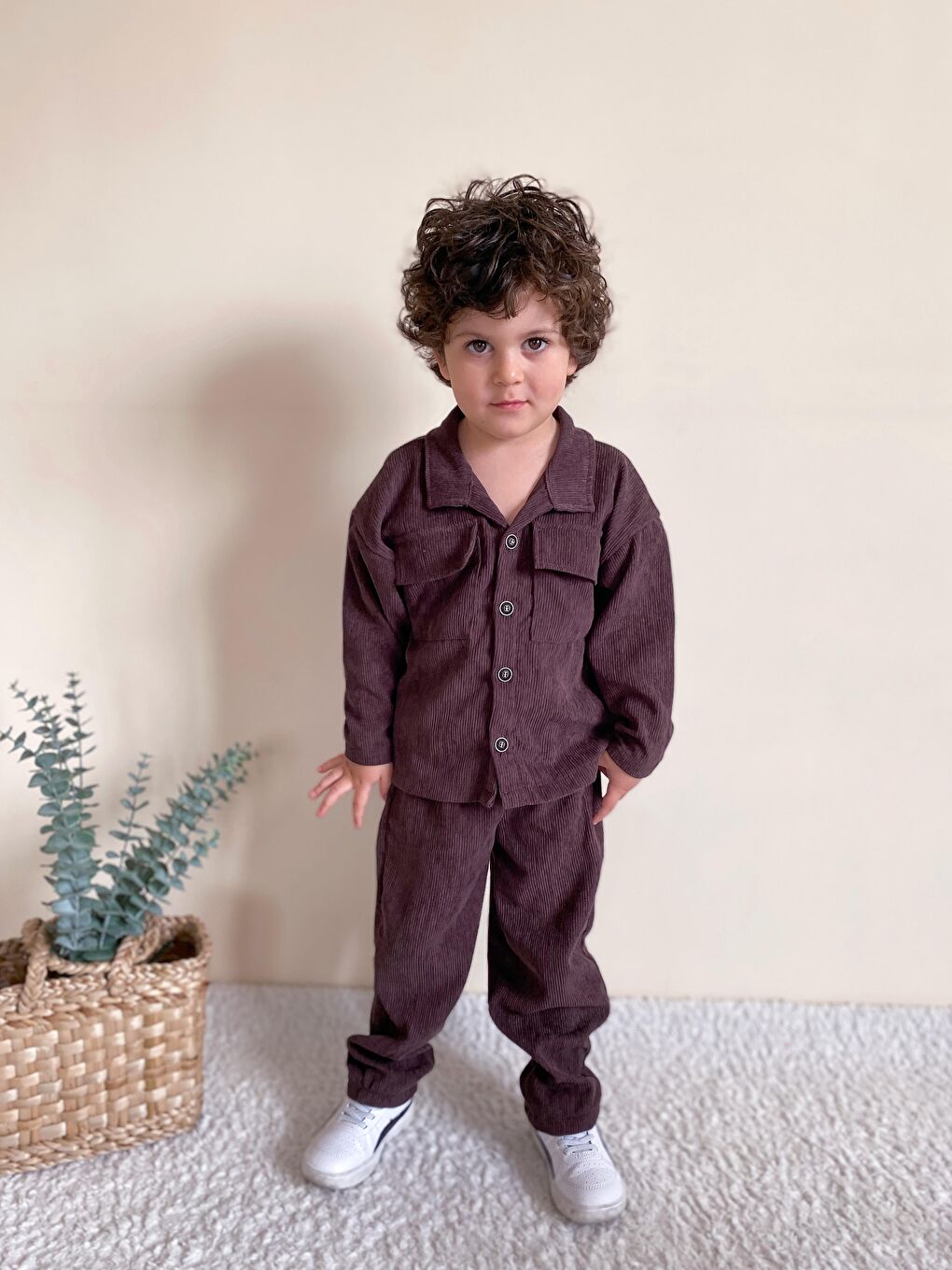 Kahverengi Fitilli Unisex İkili Ceketli Takım-4