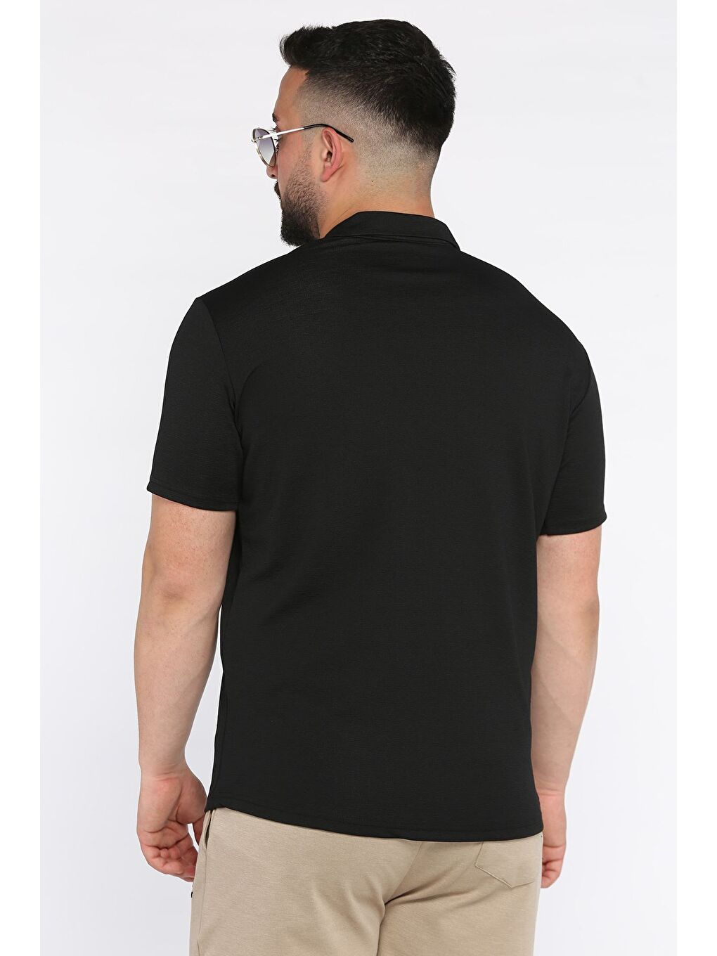 Siyah Apaş Yaka Slim Fit Erkek Kısa Kol Gömlek-2