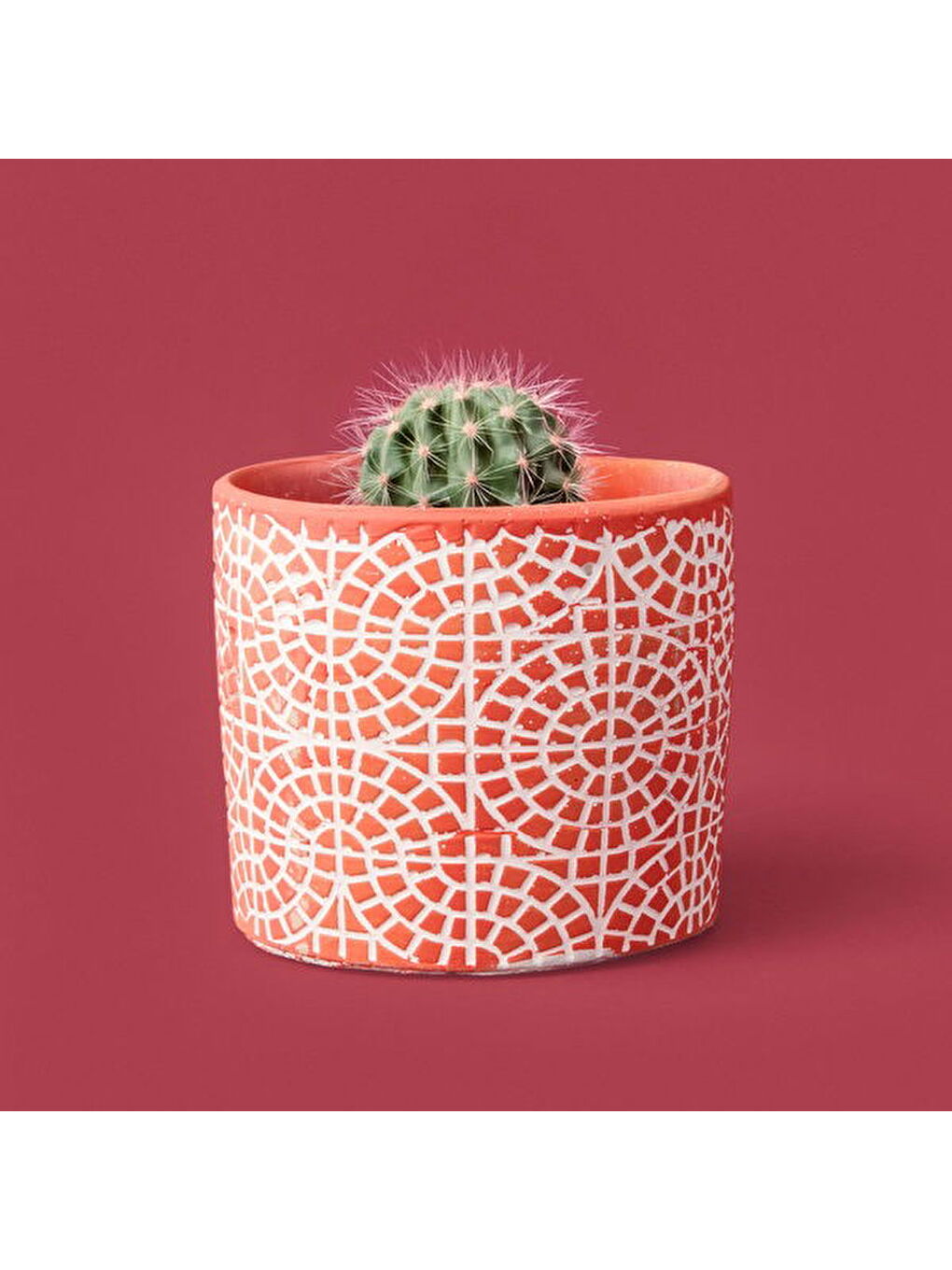 Mozaik Desen Beton Saksı - Turuncu - 10x13 cm-3