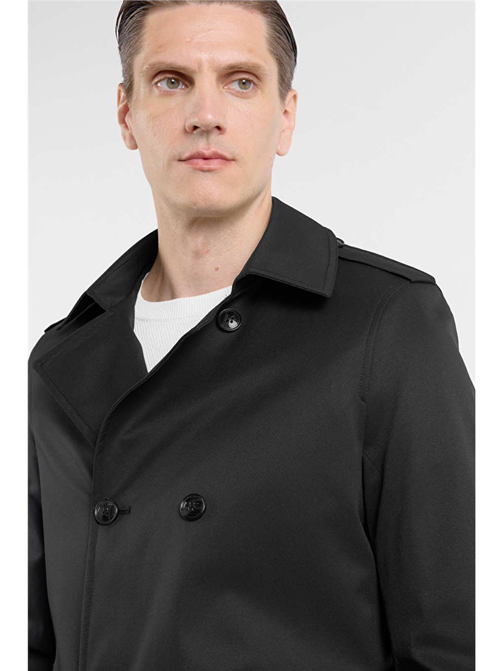 Siyah Mono Yaka Düz Classic Comfort Fit Pardesü 1006260150-3