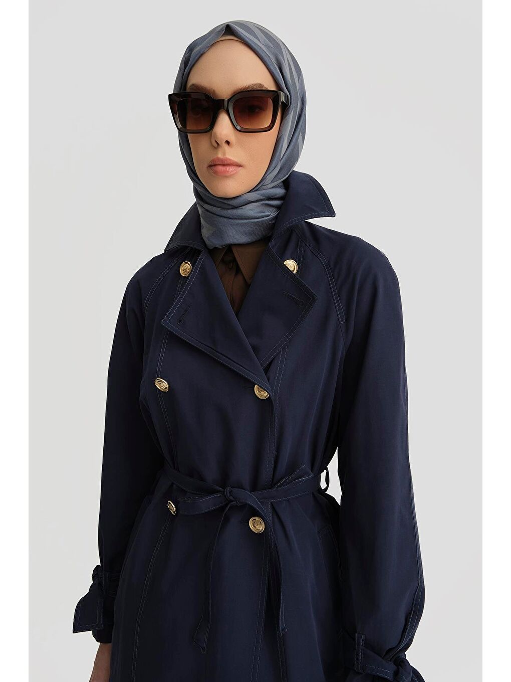 Gold Düğmeli Trençkot 25Y7807 Lacivert-3