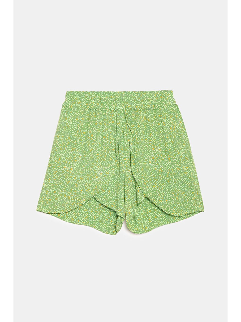 Yeşil Kadın Beli Lastikli Önü Parçalı Dokuma Şort - Viskon