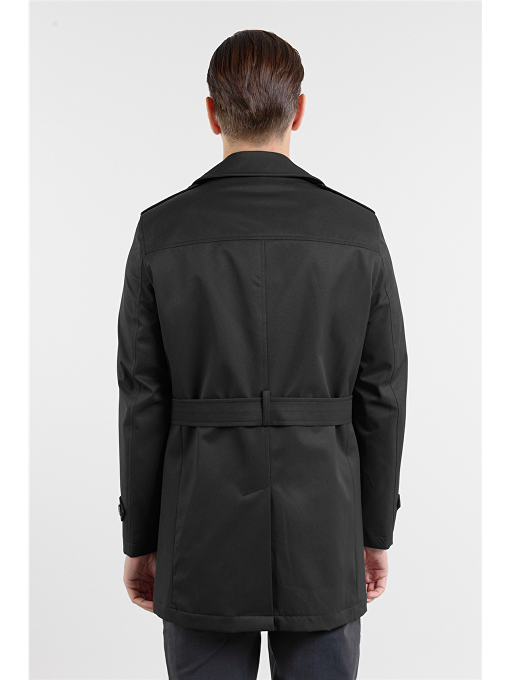 Siyah Mono Yaka Düz Classic Comfort Fit Pardesü 1006260150-4