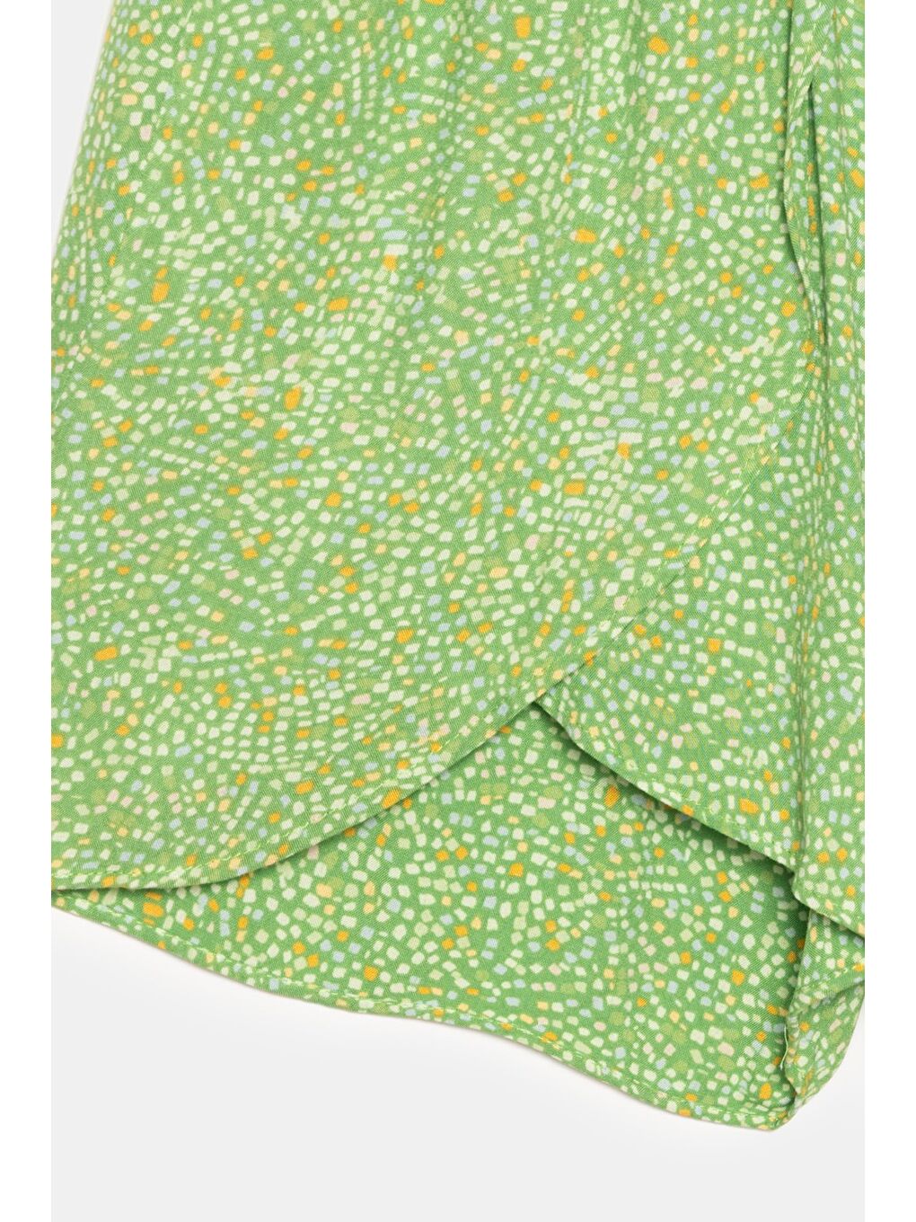 Yeşil Kadın Beli Lastikli Önü Parçalı Dokuma Şort - Viskon-2